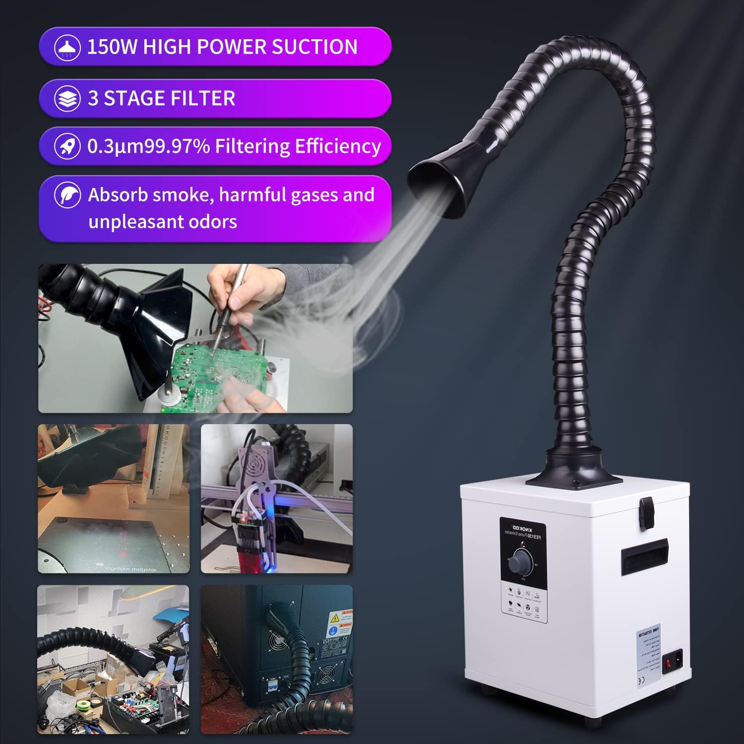 Fume Extractor Laser - Rauchabsauger mit 3-Stufen-Filtern, Starke Saugkraft, Luftreiniger,
