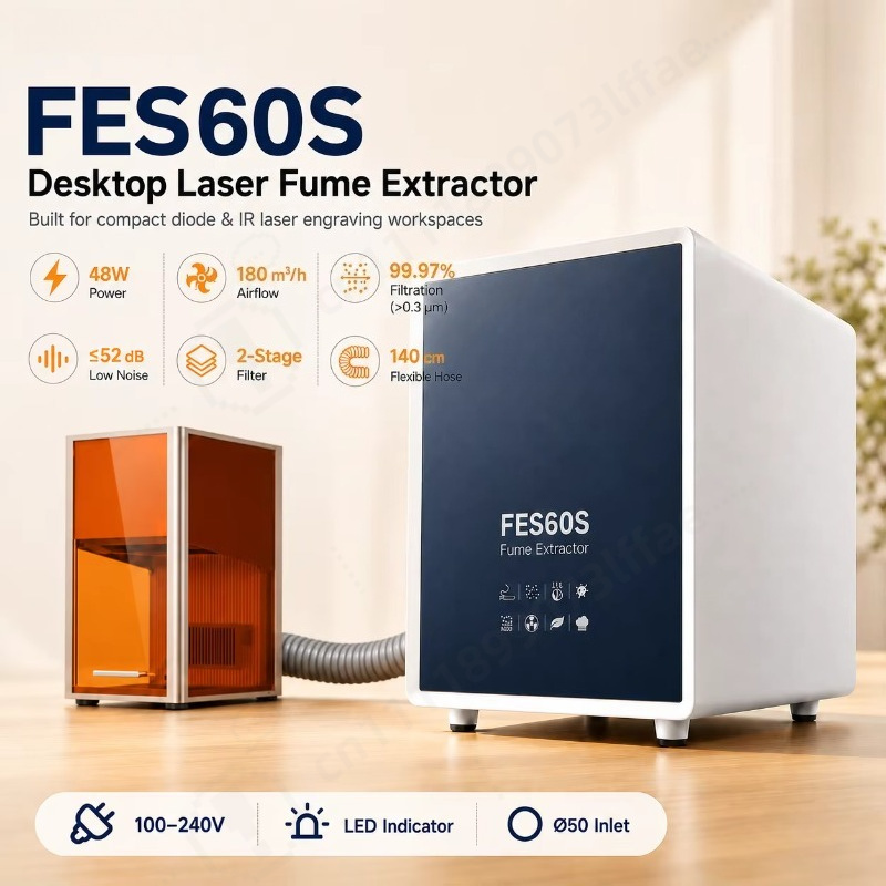 Fume Extractor Laser - Mini-Desktop-Laser-Rauchabsauger, 60-mm-Schlauch-Rauchfilter für tragbare Lasergraviermaschinen